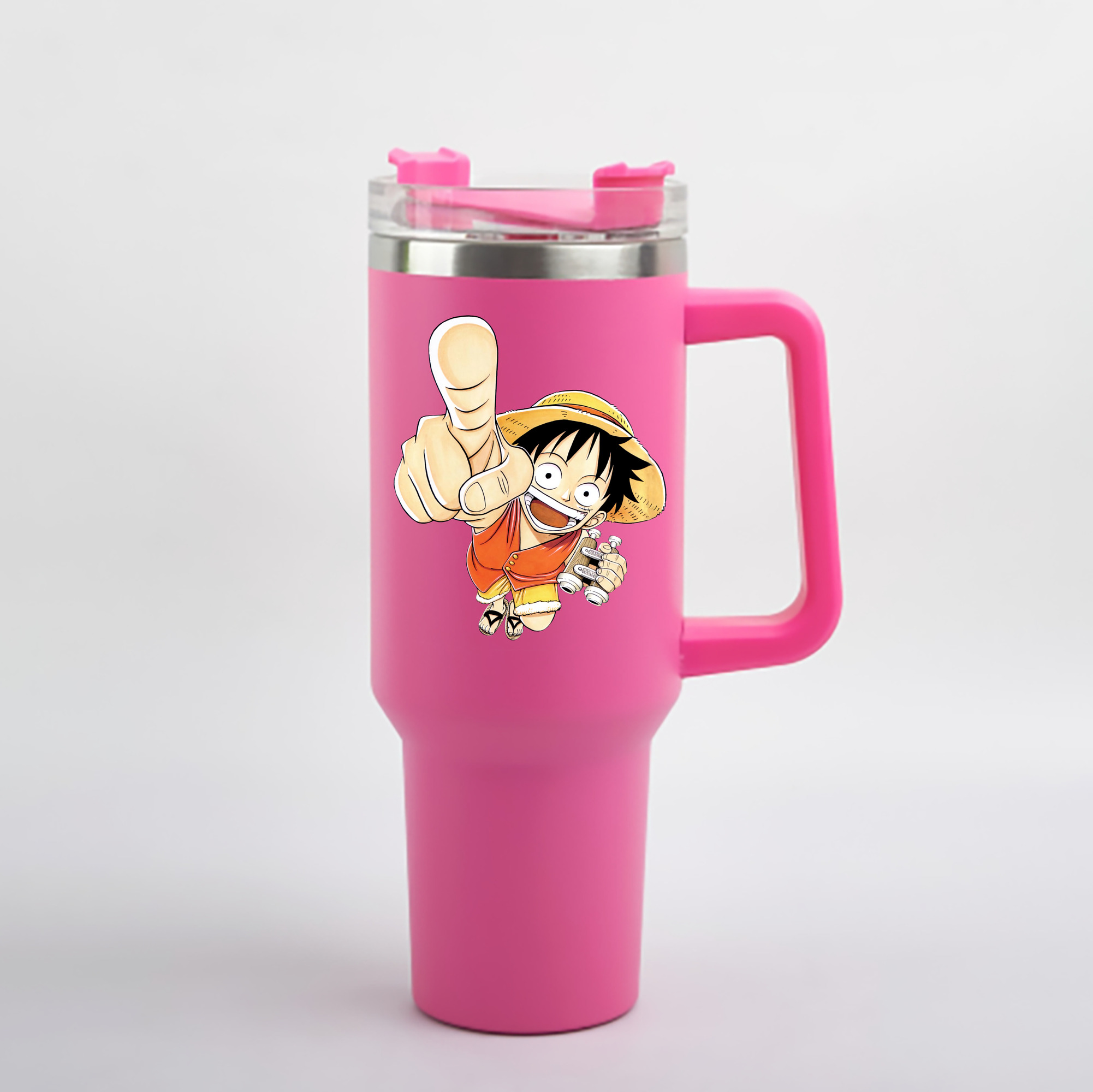 ワンピース モンキー・D・ルフィ ONE PIECE Monkey D. Luffy 1200mL車用タンブラー - クリスタルステッカー（プラスチックストロー付き）